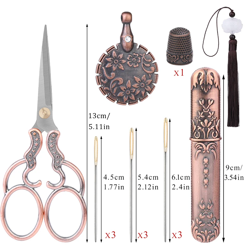 SHWAKK Vintage Embroidery Scissors Kit With Thimble and 9pcs Needles Thread  Needlework Sewing Scissors For Fabric