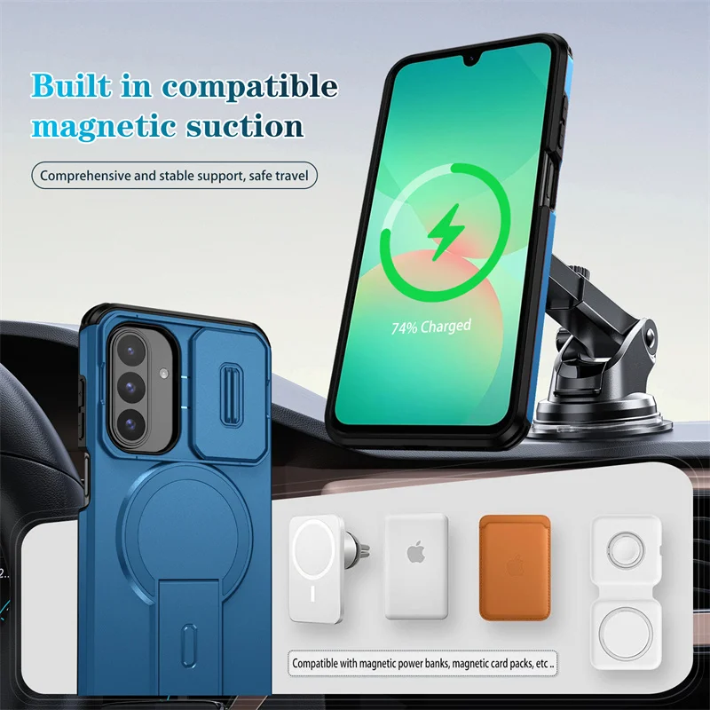 Armor Shockproof Magnetic Wireless Charging Case with Foldable Stand
