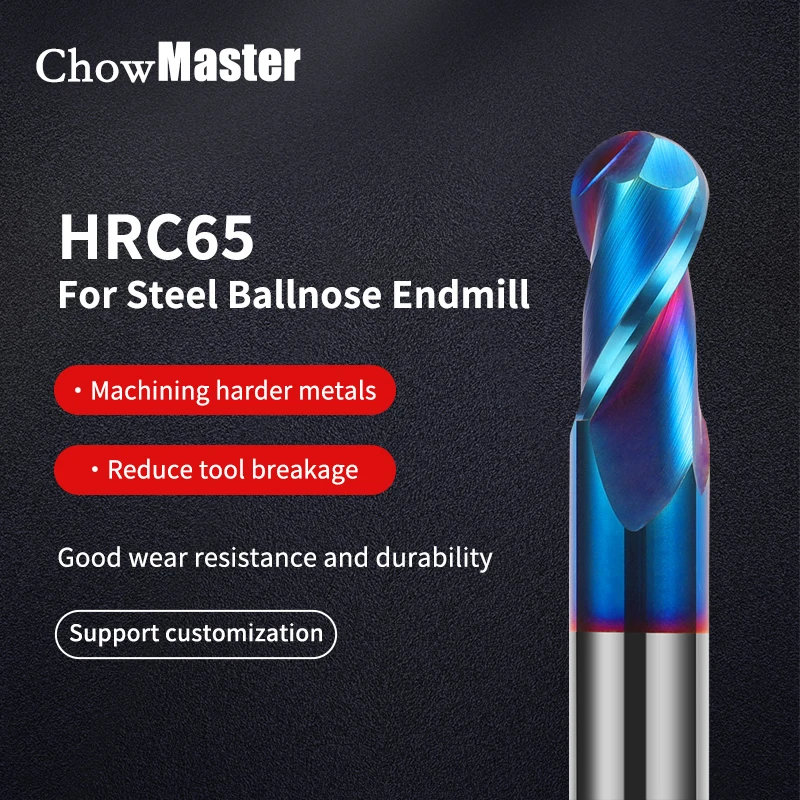 

R0.5-R10 Ball Nose End Mill HRC65 2 Flutes Blue Coating Super Hard Carbide Milling Cutter CNC Tools Tungsten Steel Endmill