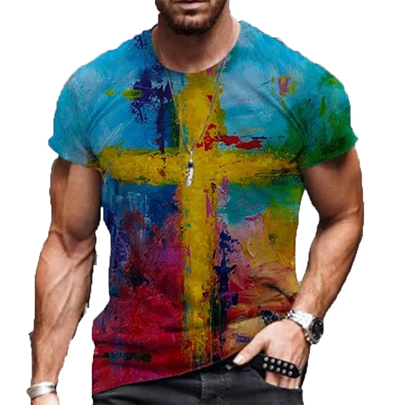 Graphic Cross 3D Print Short Sleeve T Shirt