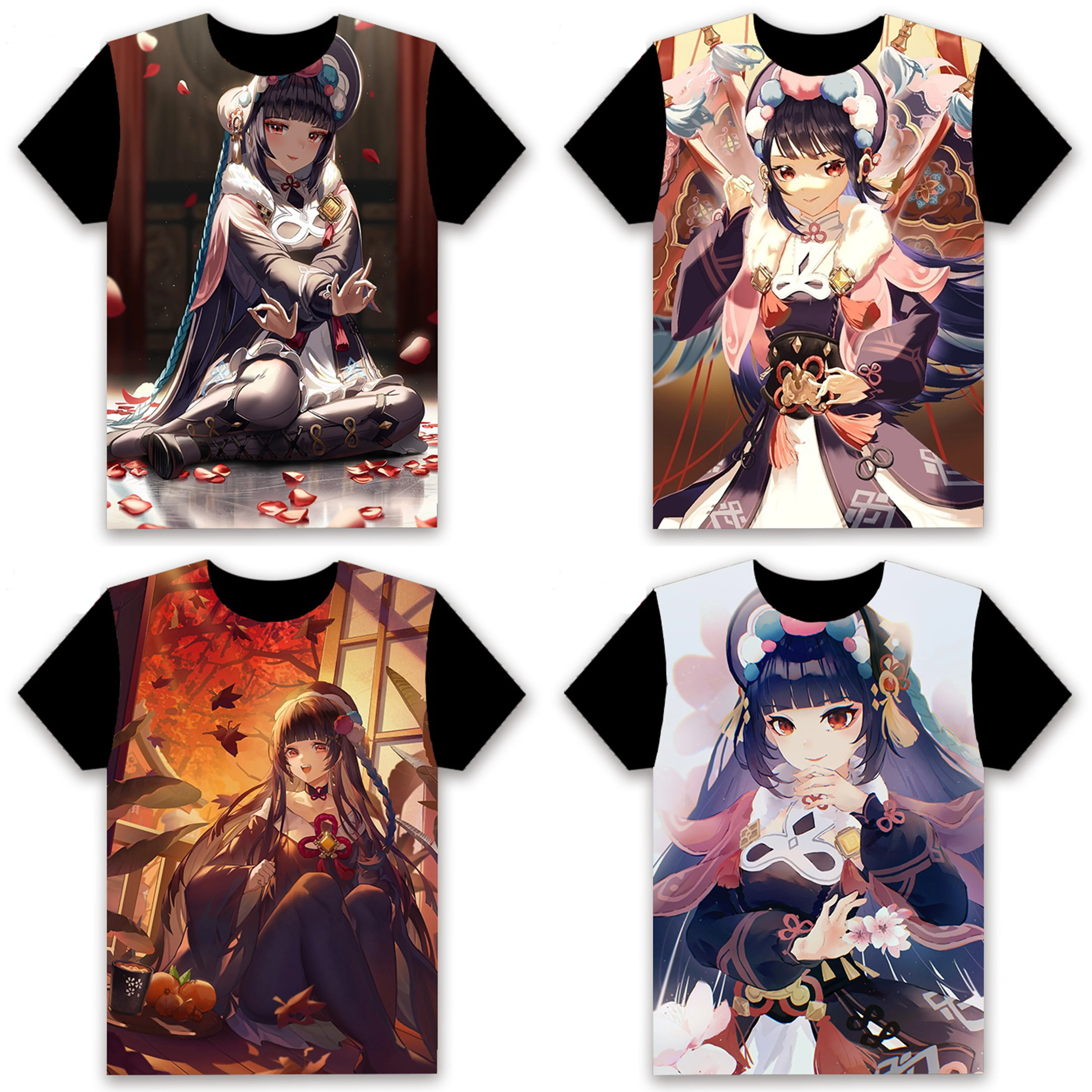 

Cute T-shirt Anime Game Genshin Impact Yun Jin Cosplay Short Sleeve Unisex Fashion Black Tee Tops Women Men Summer Shirt