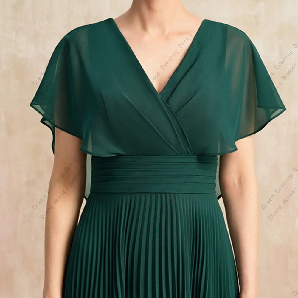 Fashion Green Chiffon Mother of Bride Dresses Fuffles Pleat Summer New Floor Length Wedding Party Gown Sleeveless Zipper
