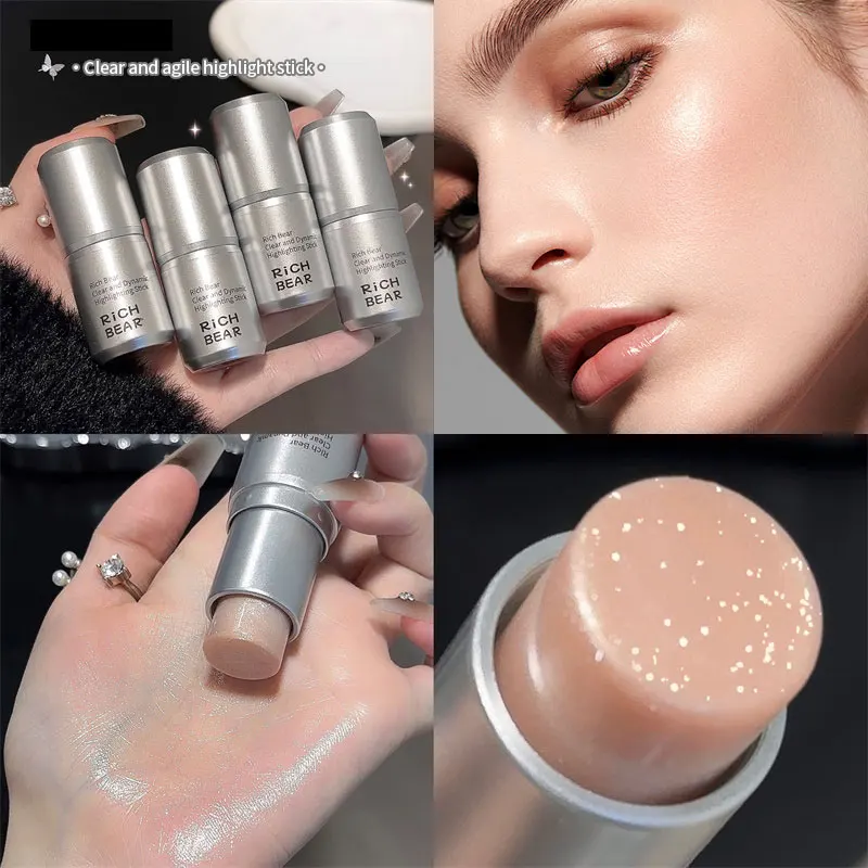 Highlighter stick brightens eyes contours with pearlescent silkworms create natural effect