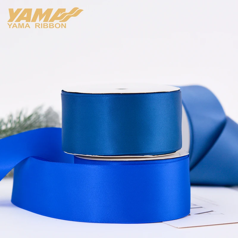 YAMA 25 28 32 38 mm 100 야드/로트 더블 페이스 새틴 리본 라이트와 다크 블루 파티 웨딩 장식 수제 장미 꽃