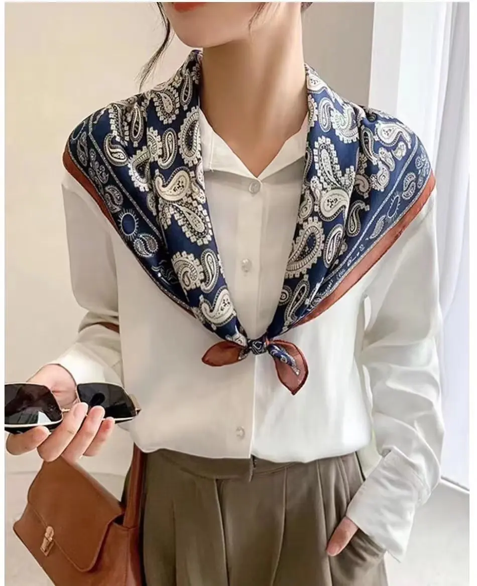 Square imitation silk scarf women multi-functional multi-floral silk texture women chiffon scarf tartan scarf knitted scarf