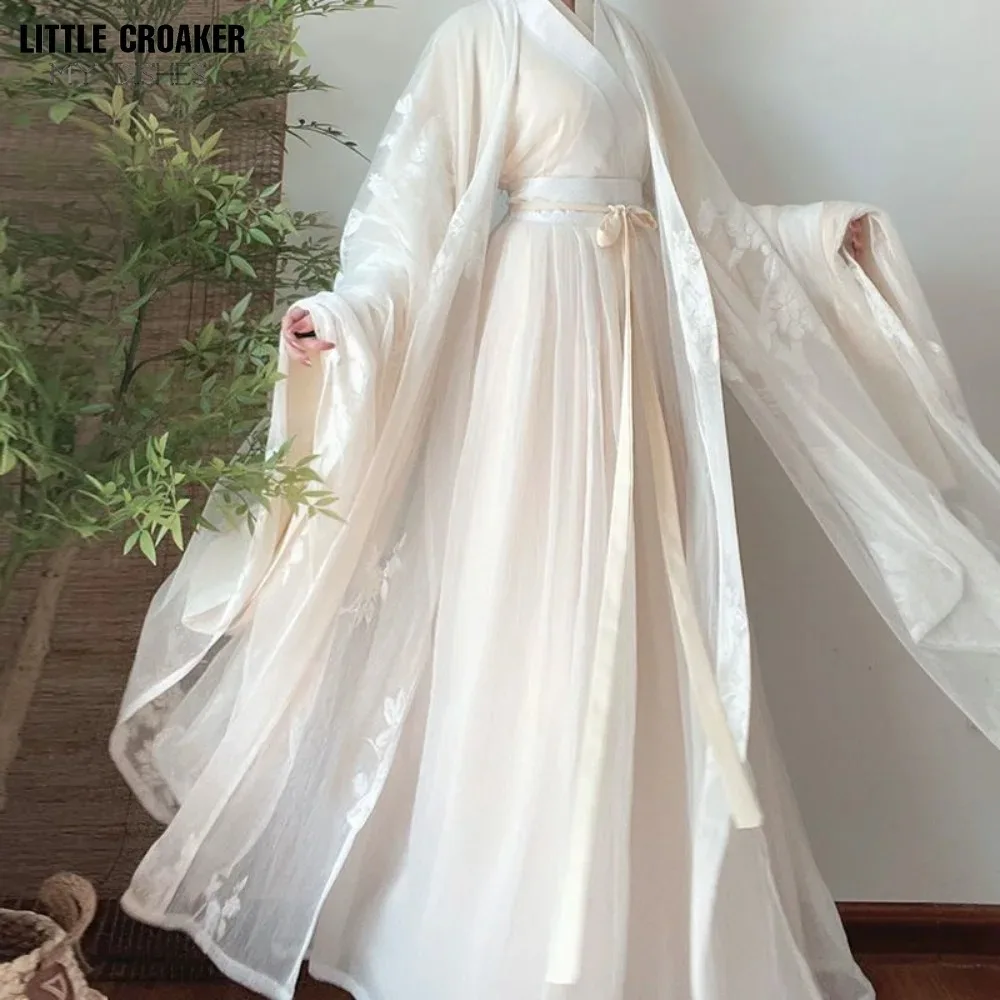 Elegant Hanfu Dress Women Ancient Chinese Traditional Hanfu Coat Outfit Female Cosplay Costume Party Show Beige Gown 3/4pcs Sets