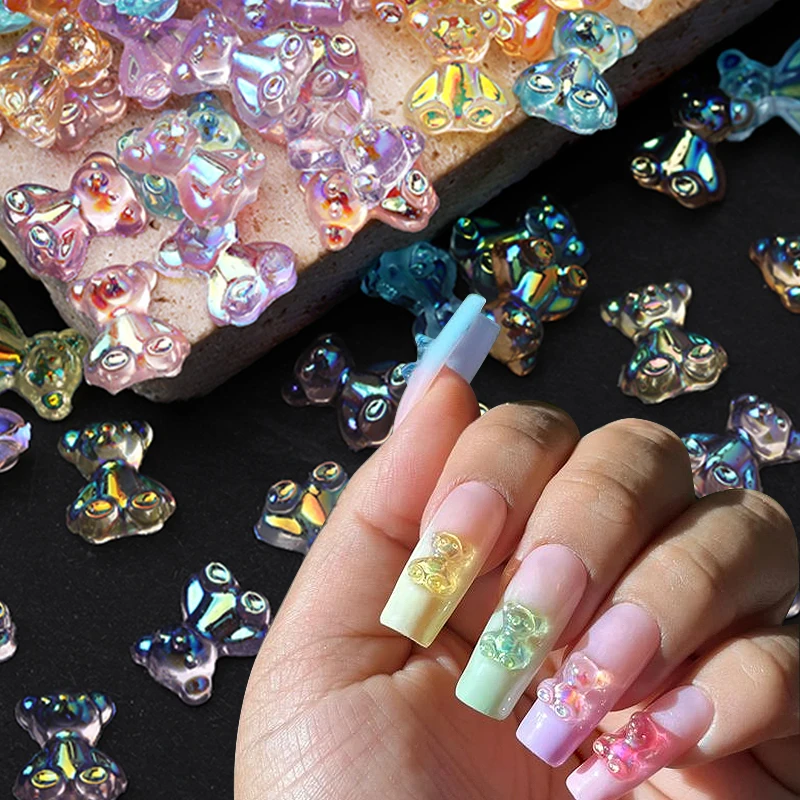 1Bag Mix Colorful Jelly Clear Ribbon Bowknot Nail Charms Heart Pearls Flower Flat-back Gems Parts Nail Art Manicure Decorations 6