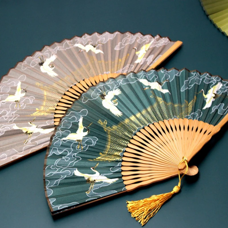 

Song Huizong Ruizhe Figure Folding Fan Hanfu Portable Fan Fairy Crane Small Chinese Style Folding Fan Lady Photography Fan
