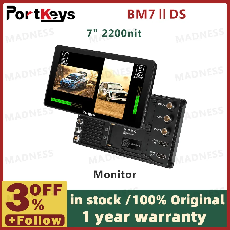 Portkeys BM7ⅡDS Monitor 2000nit 7 Inch Portable Monitor Dslr WiFi Bluetooth Wired Control Camera BMPCC KOMODO SONY DSMC2 DSMC3