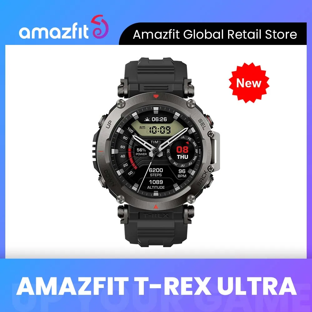  2023 New Product Amazfit T-Rex Ultra Smart Watch Rugged Outdoor Military-grade Dual-band GPS Smartwatch For Android IOS Phone