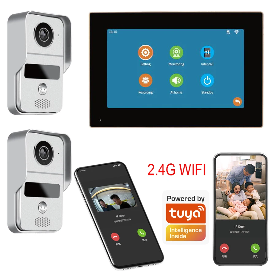 wireless door intercom Wifi Video Intercom Smart Home Security IP Wireless Videophone Door Bell Work with Tuya App Motion Detection Record wireless intercom with camera Door Intercom Systems