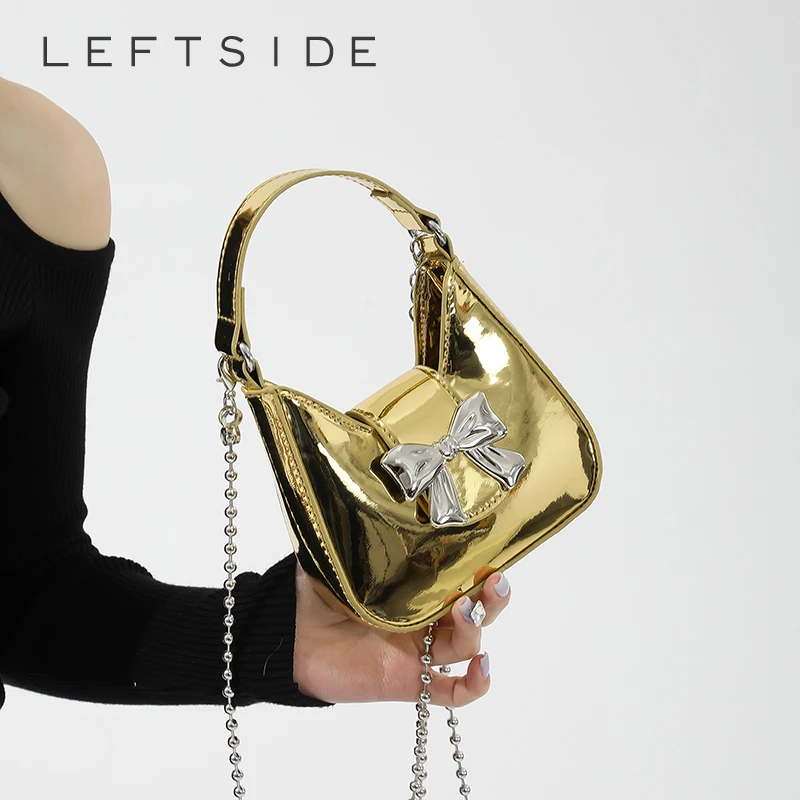 

Милые маленькие сумки через плечо LEFTSIDE с бантом для женщин, новинка 2024, трендовая модная женская сумка на цепочке Y2K