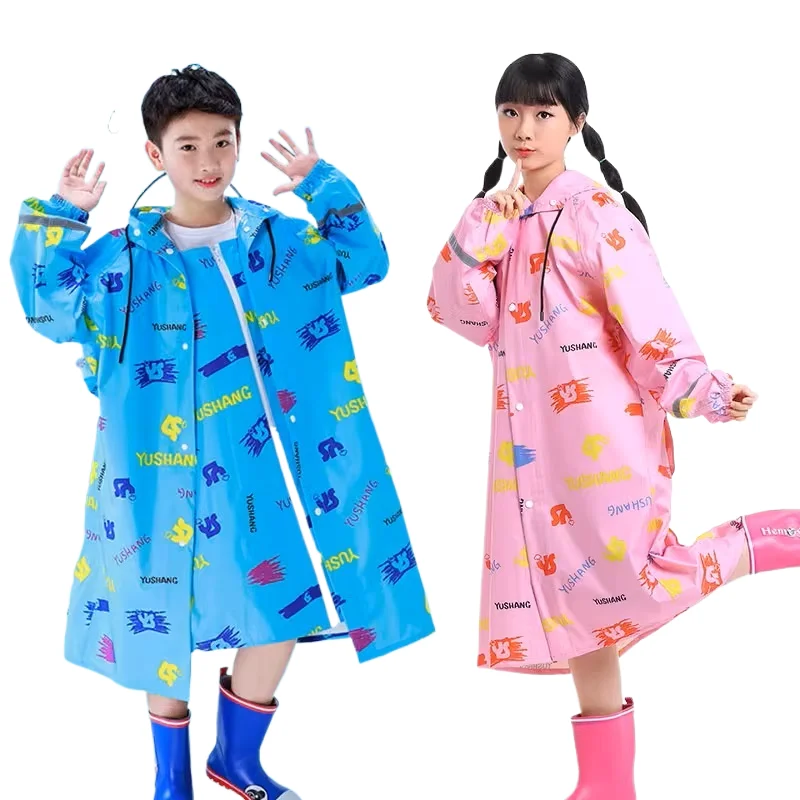 Children's Raincoat with Schoolbag Waterproof Big Brim Boy Student Girl Child Sleeved Rain Cape