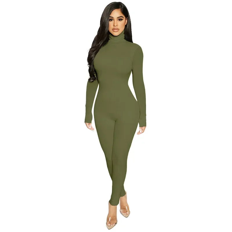 Women's Turtleneck Bodysuit Long-Sleeved Overall Tight-fitting Sports Yoga Gym Fitness Casual Fashion Outware White Jumpsuits