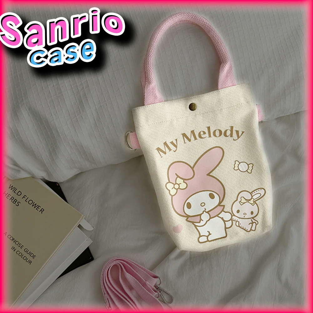 

Kawaii Cinnamoroll Холщовая Сумка Sanrio Kuromi My Melody Badtz-maru Hangyodon женская сумка-тоут Повседневная сумка через плечо