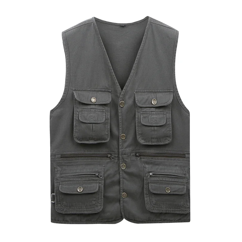 

Autumn Spring Men Khaki Grey Army Green Sleeveless Cardigan 4xl Vest Coat , Male Man Summer Journalist Photographer Pocket Vests