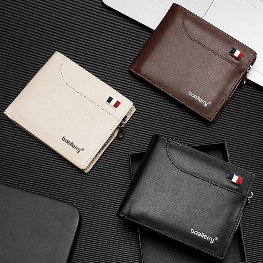 1Pcs/Baellerry Men's Short Wallet, Multifunctional Large-Capacity Id Card Holder, Zippered Coin Pocket, Business Casual Wallet