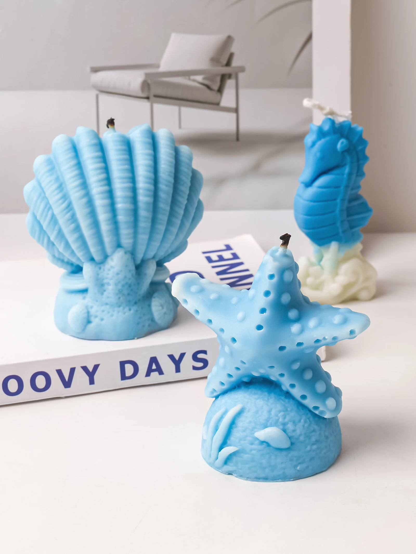 DIY Starfish Sea Horse Silicone Molds Creative Candle Making Supplies Handmade Soap 3D Shell Ornaments Crafts Resin Mold Kit