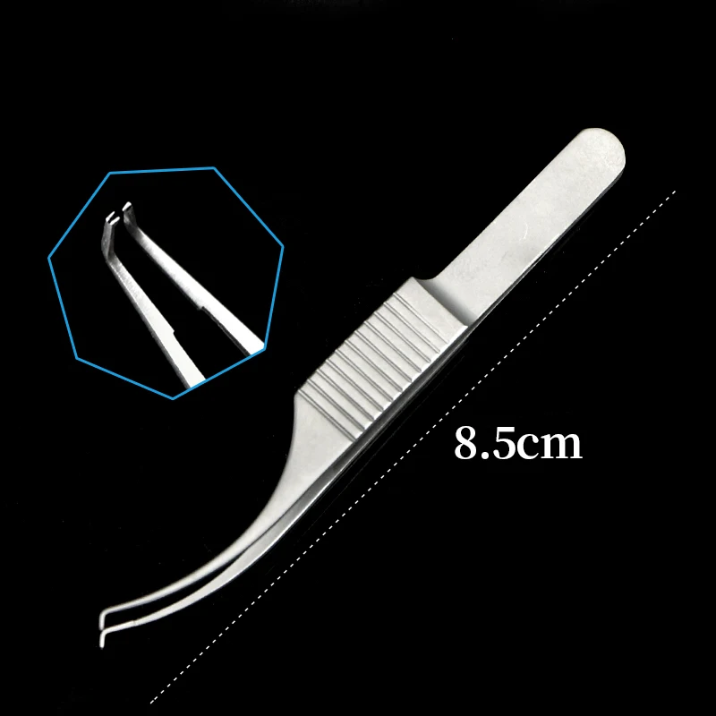 Double eyelid tools stainless steel surgical tweezers ophthalmic microscope toothed curved head with hook tweezers