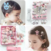

New 18-piece Set Toddler Gifts Girl's Headwear Baby Hair Accessories box Clips Bow for infants Baby Hairclips Organizer Hairpin