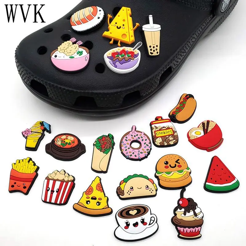 

1Pcs Cartoon Food Croc Charms PVC Shoe Decoration Adult Kids Sandals Shoe Charms Cartoon jibz Cros Accessories Free shipping