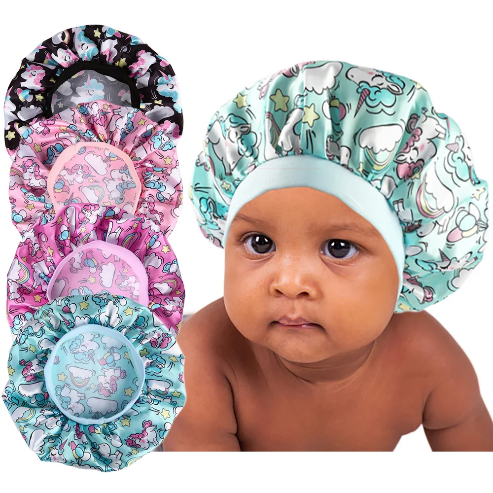 Children's New Bonnet Unicorn Printed Hair Hat with Narrow Edge Elastic Fashion Casual Home Comfortable Sleeping Hat kids bonnet cap