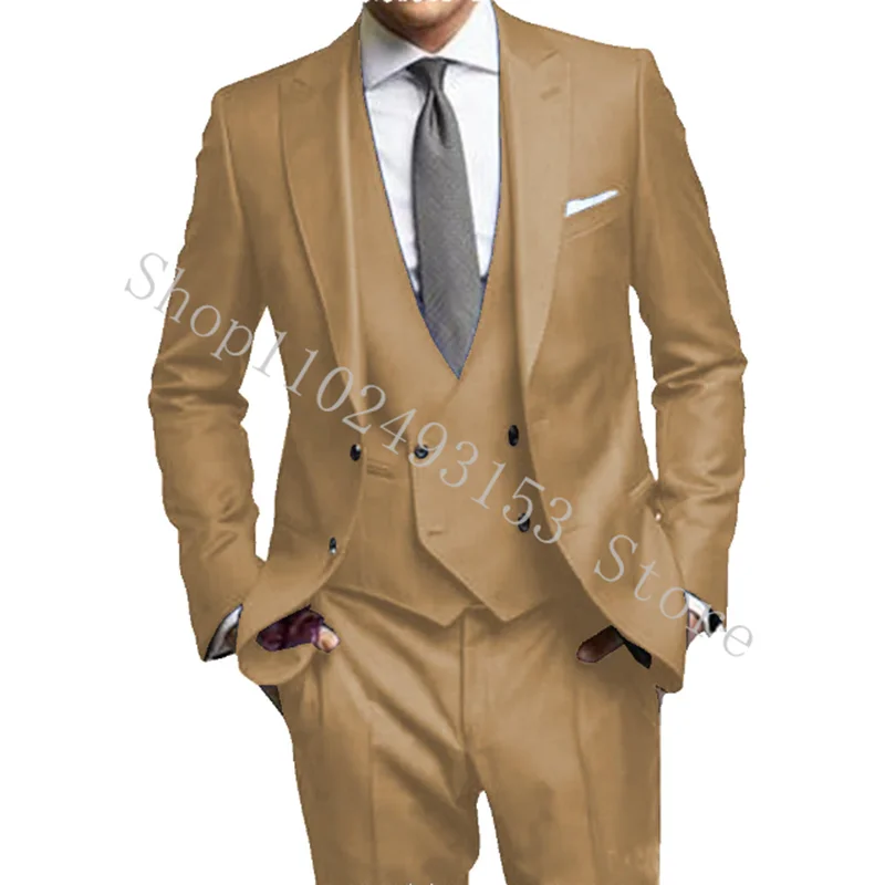 Men Suits Prom Tuxedos Slim Fit 3 Piece Groom Wedding Suit For Men Custom Blazer Terno Masuclino 3 Pieces jacket+Vest+Pants