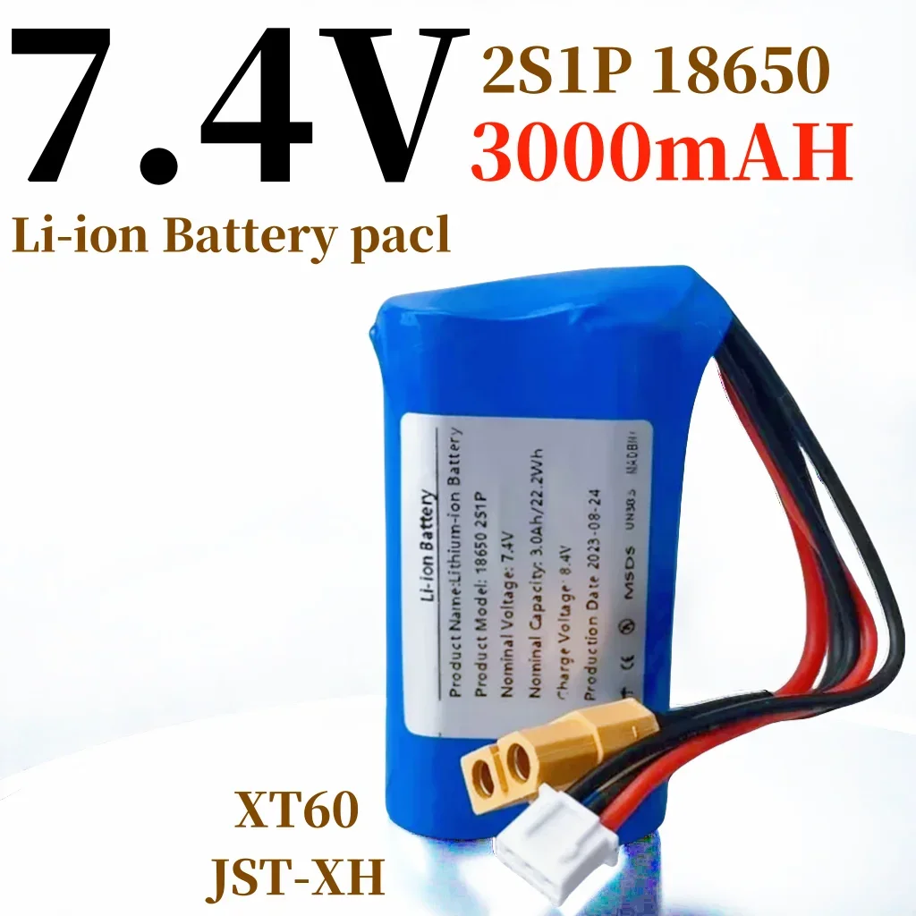 

Lithium ion rechargeable battery pack, suitable for various drones, 7.4V, 2S1P, 3000mAh, 18650 battery pack