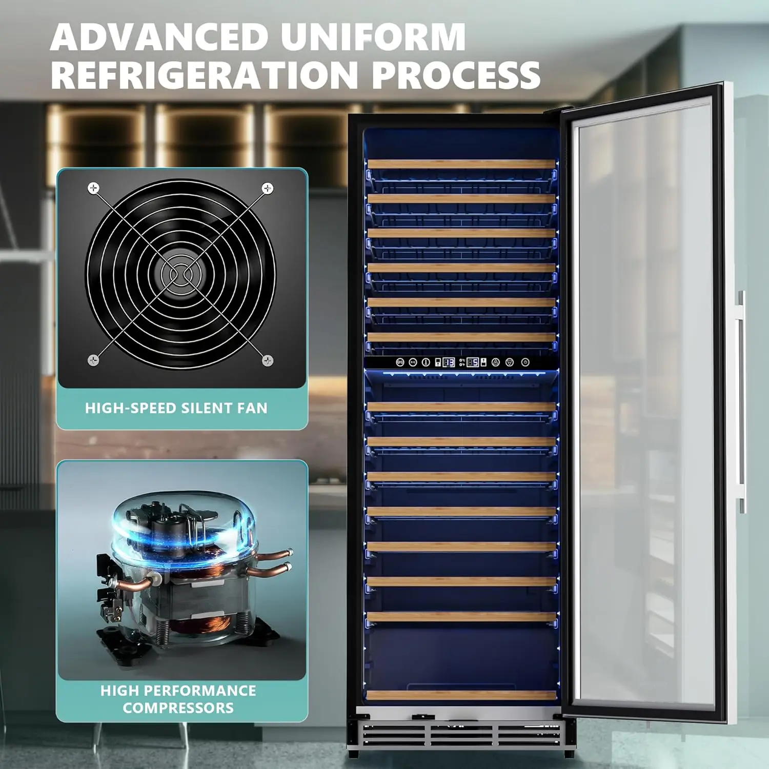 24 Inch Wine Fridge Dual Zone, 154 Bottle Wine Cooler Refrigerator with Glass Door, Powerful Compressor Cooling