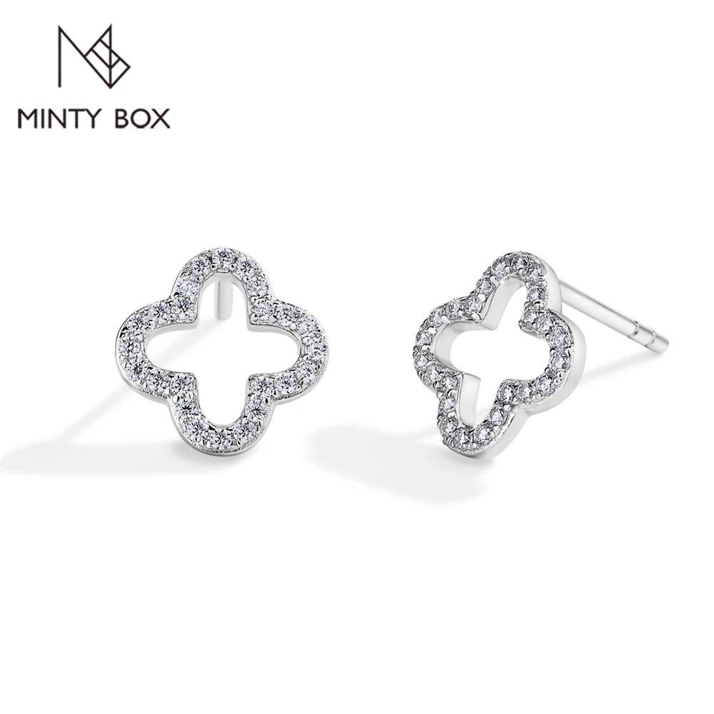 S925 Sterling Silver Moissanite Diamond Stud Earrings for Women Clover 18k White Gold Plated Flower Wedding Fine Jewelr