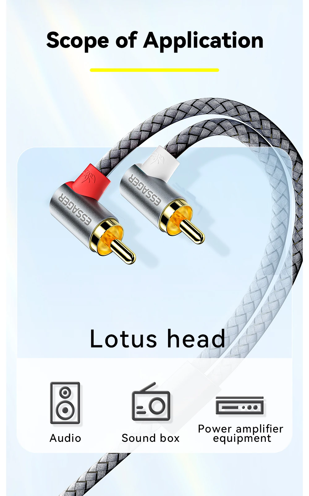 90° RCA Cable Jack 3.5 to RCA Audio Cable 3.5mm Jack to 2RCA Male Splitter Aux C