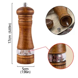 6-Inch Rubber Wood & Acrylic Pepper Grinder with Adjustable Ceramic Rotor (Retro color)
