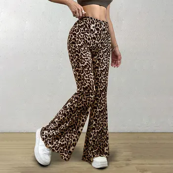 High Waist Leopard Print Flare Leggings Pants Korea Style 2024 Summer Autumn Women Fashion Sexy Bodycon Trousers Club Pants Slim 3