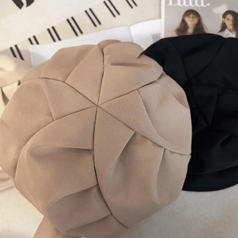 한국 베레모 모자, 플리츠 팔각형 모자, 빈티지 단색 피크 캡, 용수철 및 가을 방풍 모자, 1PC 패션