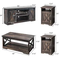 4-Piece Farmhouse Table Set,Coffee Table& Two End Tables,Side Table with Charging Station and USB Ports 1