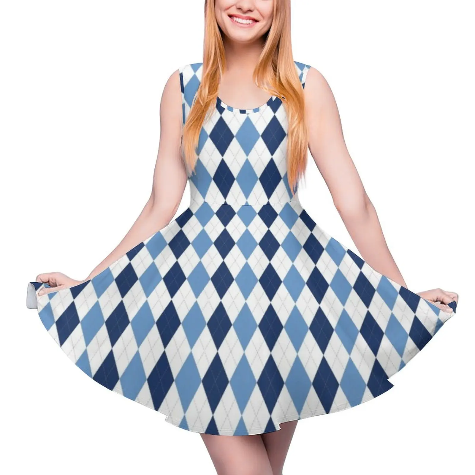 Navy/Carolina Argyle Sleeveless Dress summer dress korean women womens evening dresses 2024