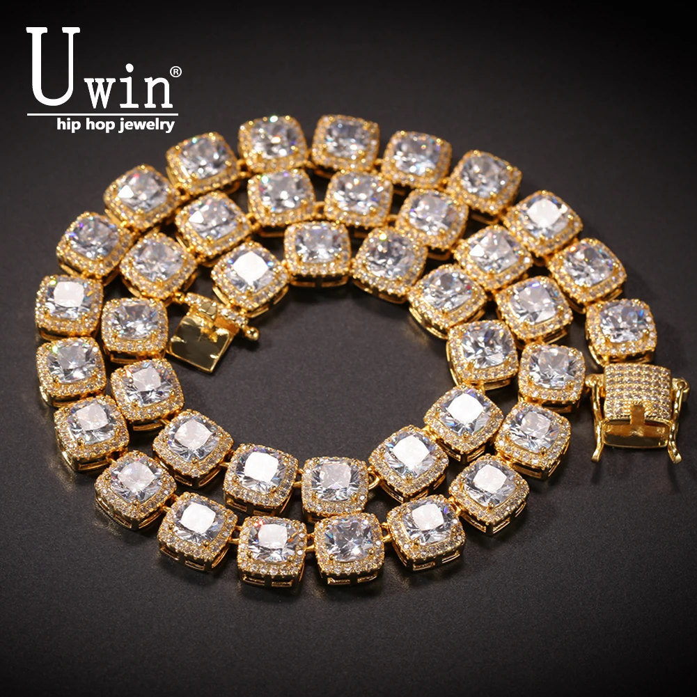Uwin 10mm Square CZ Tennis Chain Luxury Bling Full Iced Out Necklace Men Miceo Pave Setting Jewelry Women Accessories New In