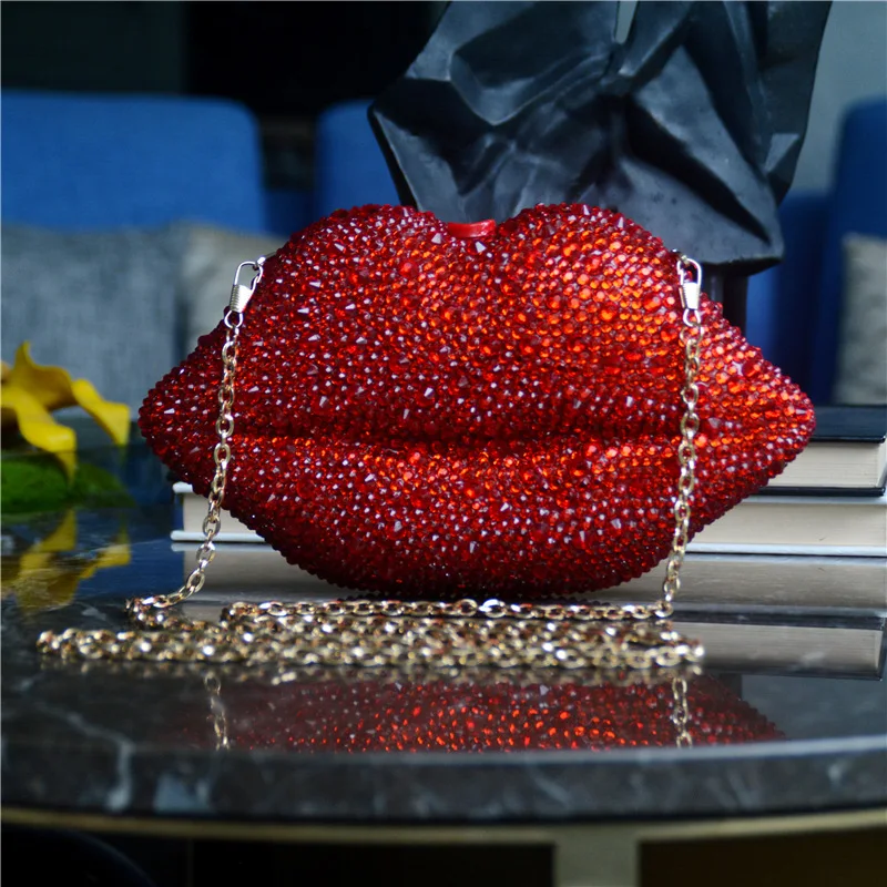 Women Red Lips Clutch Bag High Quality Ladies Acrylic Chain Shoulder Bag Bolsa Evening Bag Lips Shape Purse