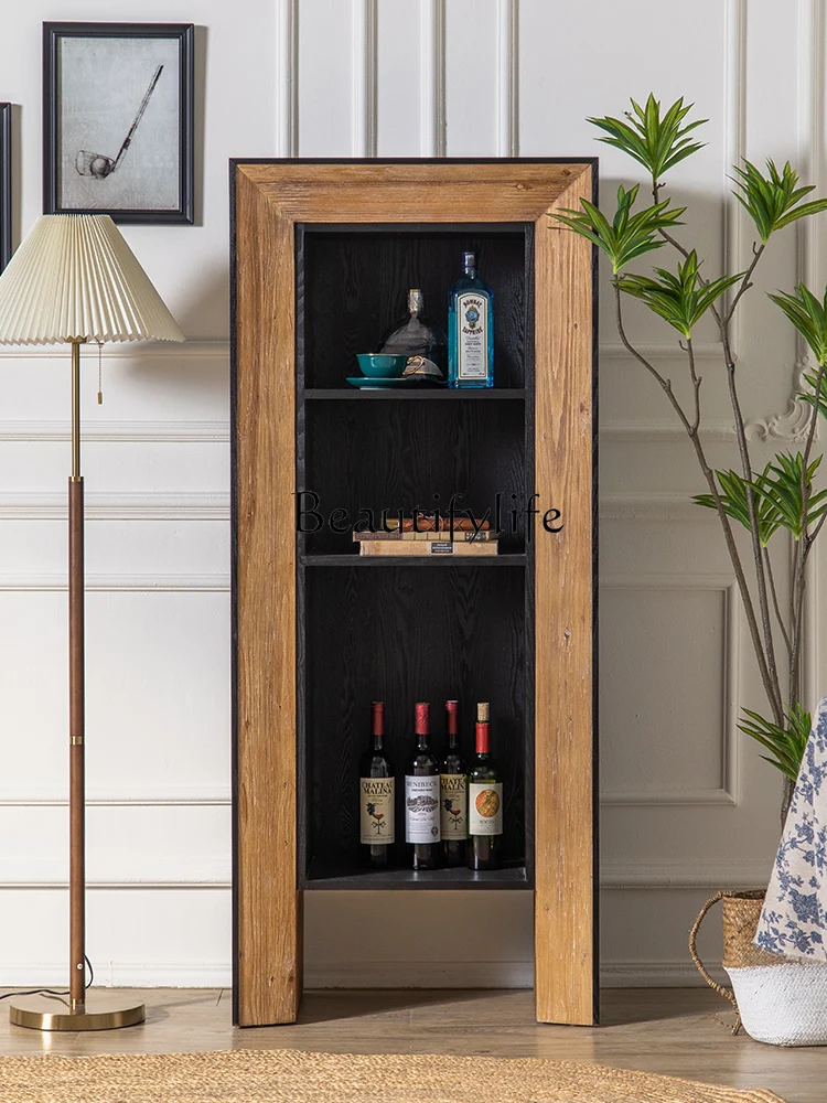 

Black Bookcase Storage Cabinet Floor Bookshelf Solid Wood Retro Distressed Guesthouse Decoration Display Cabinet