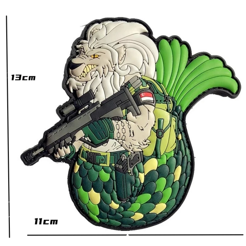 3d Pvc Logo Tactical Equipment Rubber Patch Singapore Merlion Skull Tank Top Clothing Emblem Back Hook Pvc Patch Tacops Gear