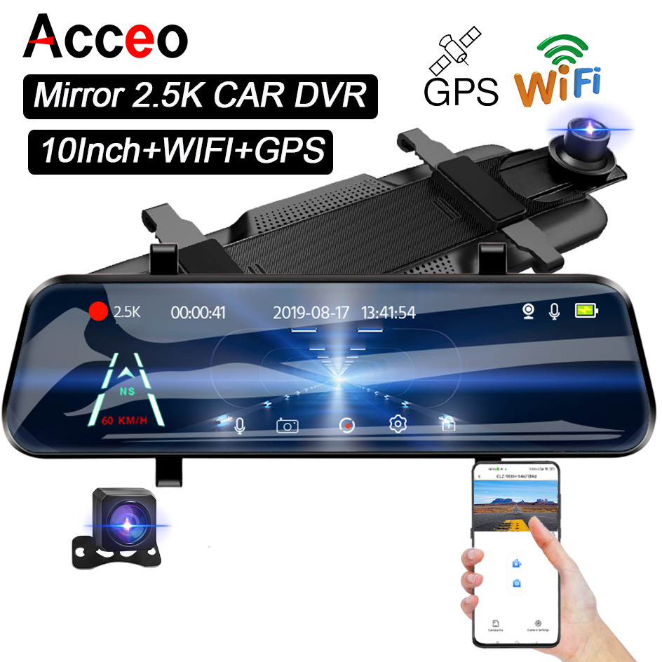Acceo A37 Car Dvr 10.0 Inch Rear View Mirror 2.5K Dash Cam 1080P Car Camera With Rear View Camera Video Recorder Registrar Dvrs