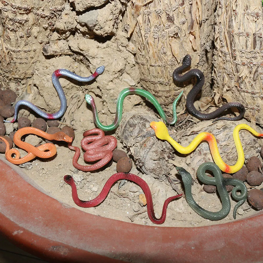 12 mini plastic rainforest snakes realistic colorful fake snake toys Halloween party decoration prank toys