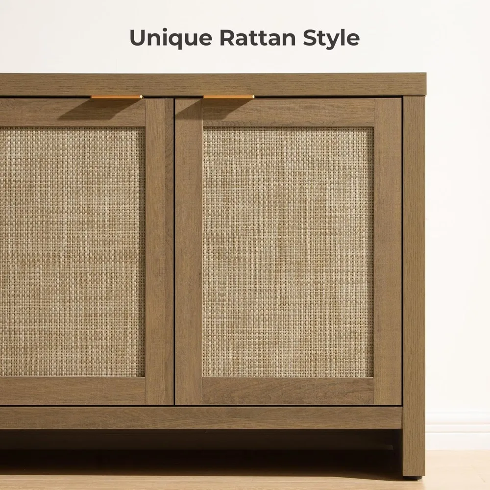 TV Stand for Living Room Rattan Entertainment Center for Bedroom with 4 Rattan Cabinets Farmhouse Television Stands 5