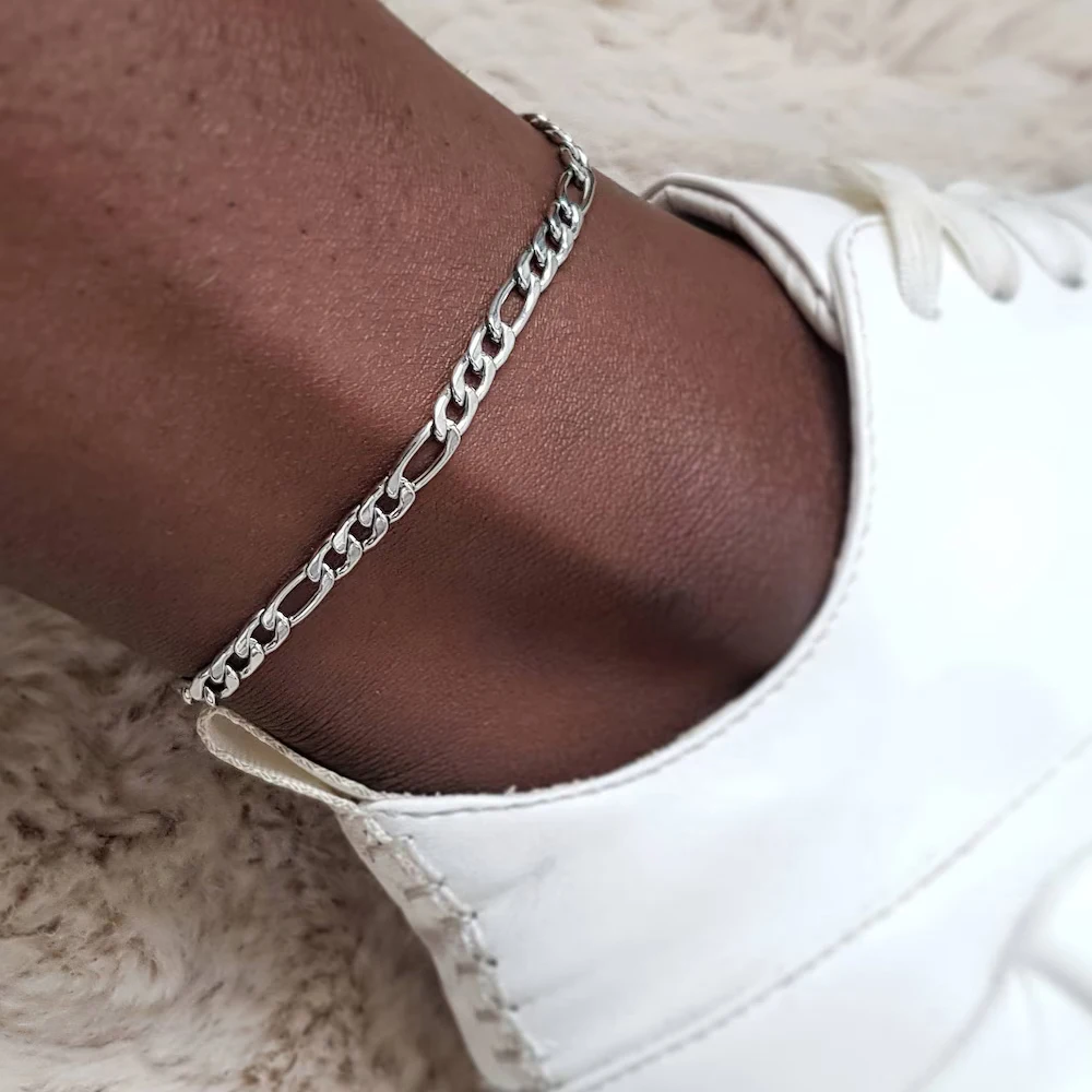 eManco Silver Color Franco Figaro Chain Anklets For Men Women Hip Hop Rapper Stainless Steel Foot Jewelry Leg Chain Ankle