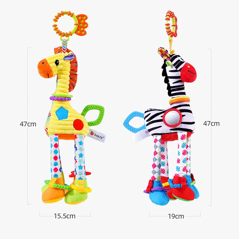 Soft Giraffe Zebra Animal Handbells Rattles Plush Infant Baby Development Handle Toys WIth Teether Baby Toy For Newborn Gifts 6