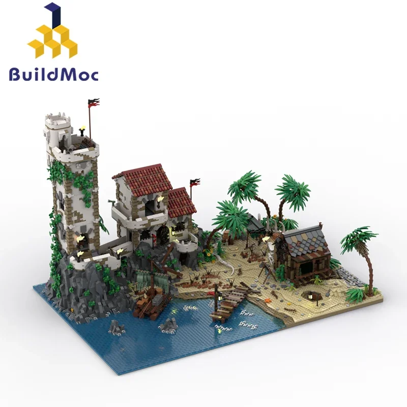 Moc 21322 Fortress Island Port Sauvage The Blocks Da Spiaggia Malesi Set Pirati Di Barracuda Bay House Bricks Giocattoli Per Bambini