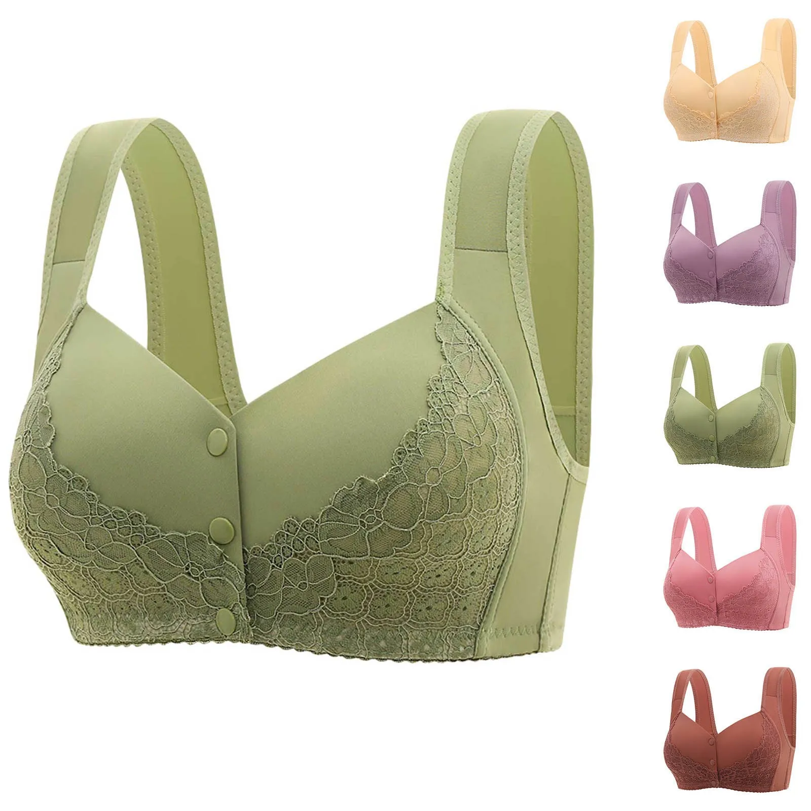 

Women's Front Side Buckle Lace Edge Without Steel Ring Movement Seamless Gathering Adjustment Yoga Sleep Pack of Sports Bras