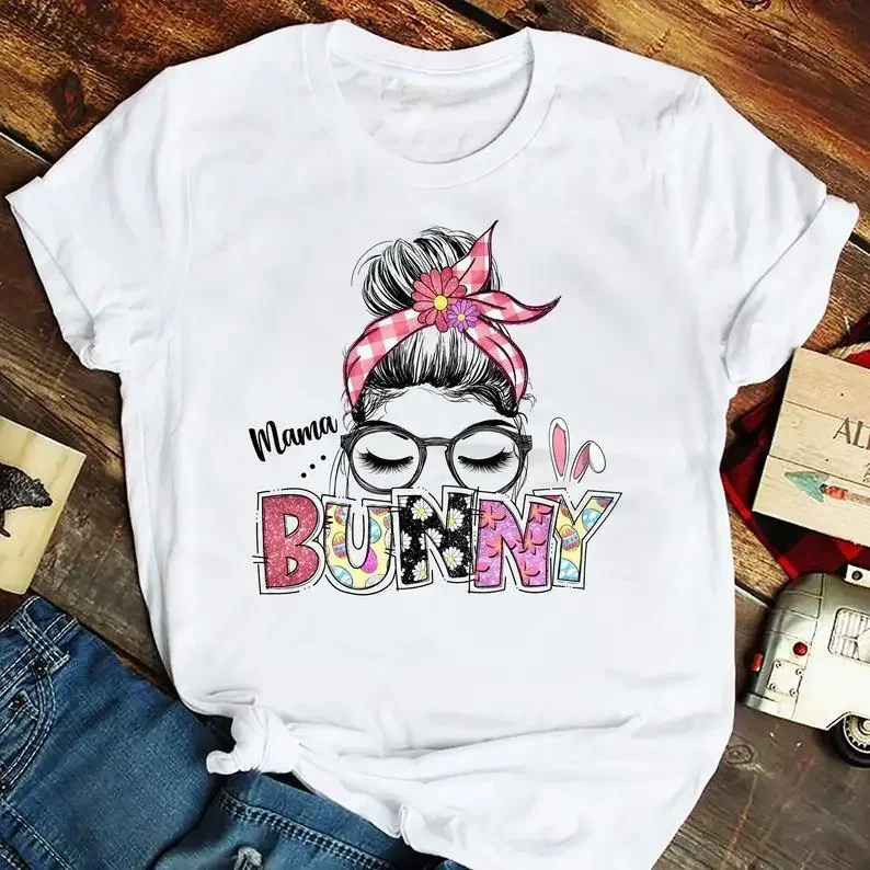 

Mama Bunny Easter Shirt Graphic 100% Cotton Shirt Short Sleeve Women's T-shirt Aesthetic O Neck Top Tee Drop Shipping harajuku