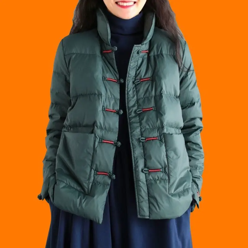

2023 New Winter Warm White Duck Down Coat Women Vintage Slim Short Jacket Autumn Female Embroidery Casual Basic Parkas