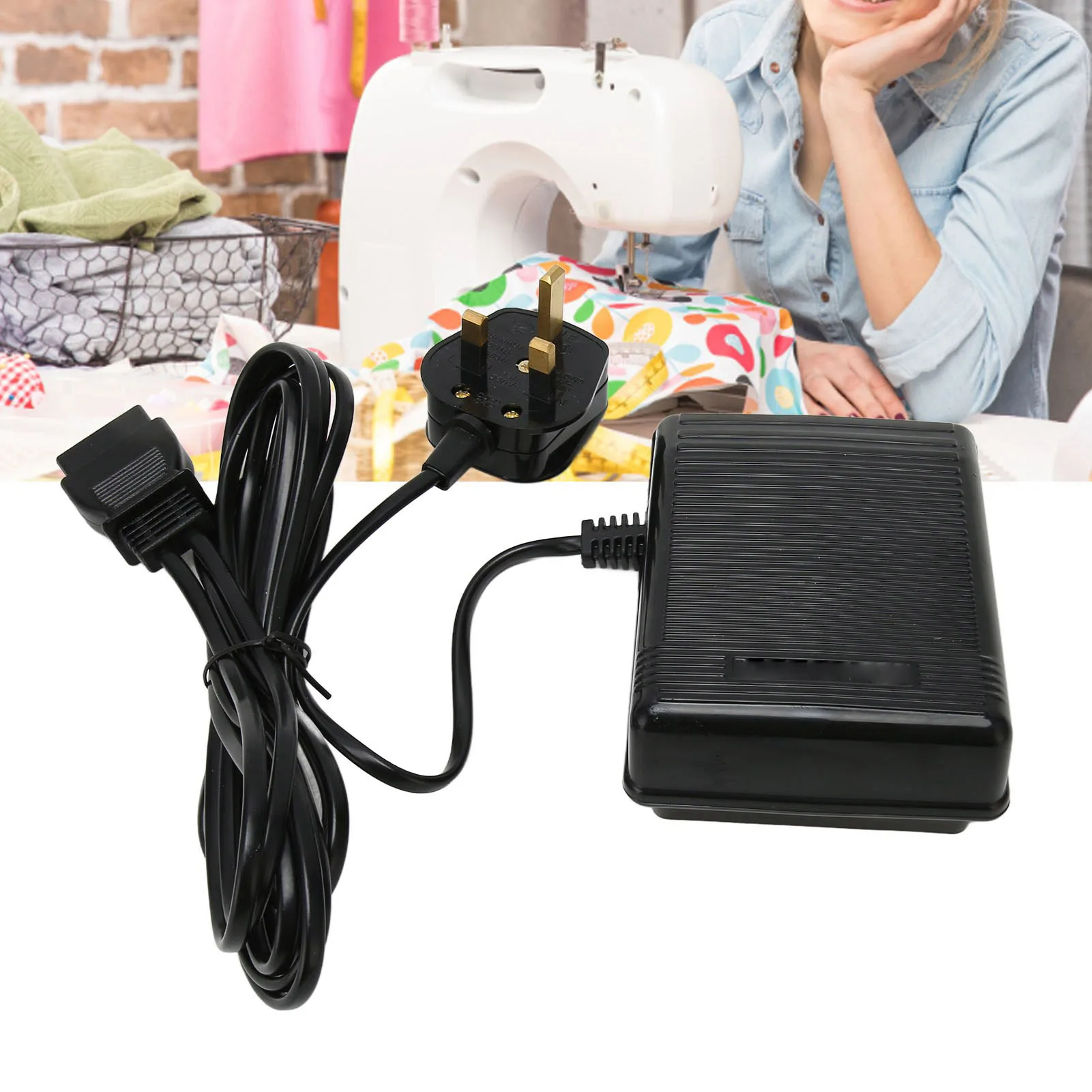 미끄럼 방지 풋 컨트롤 페달, 안정적인 플라스틱 발 속도 제어 페달, 영국 플러그 재봉용, 길이 3.5 인치, 220V, 5.3 인치